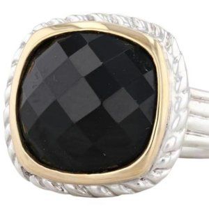 Silver Black Gold Faceted Onyx Solitaire 18k Sterling Size 5 Ring